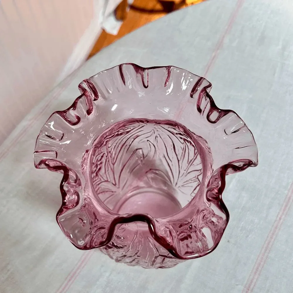 Vintage Fenton Glass Large Dark Pink Daffodil Flower Vase